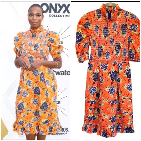 Autumn Adeigbo Dress Women 4 Smocked Floral Puff Sleeve Ruffle Boho Cottage Core - Picture 1 of 16